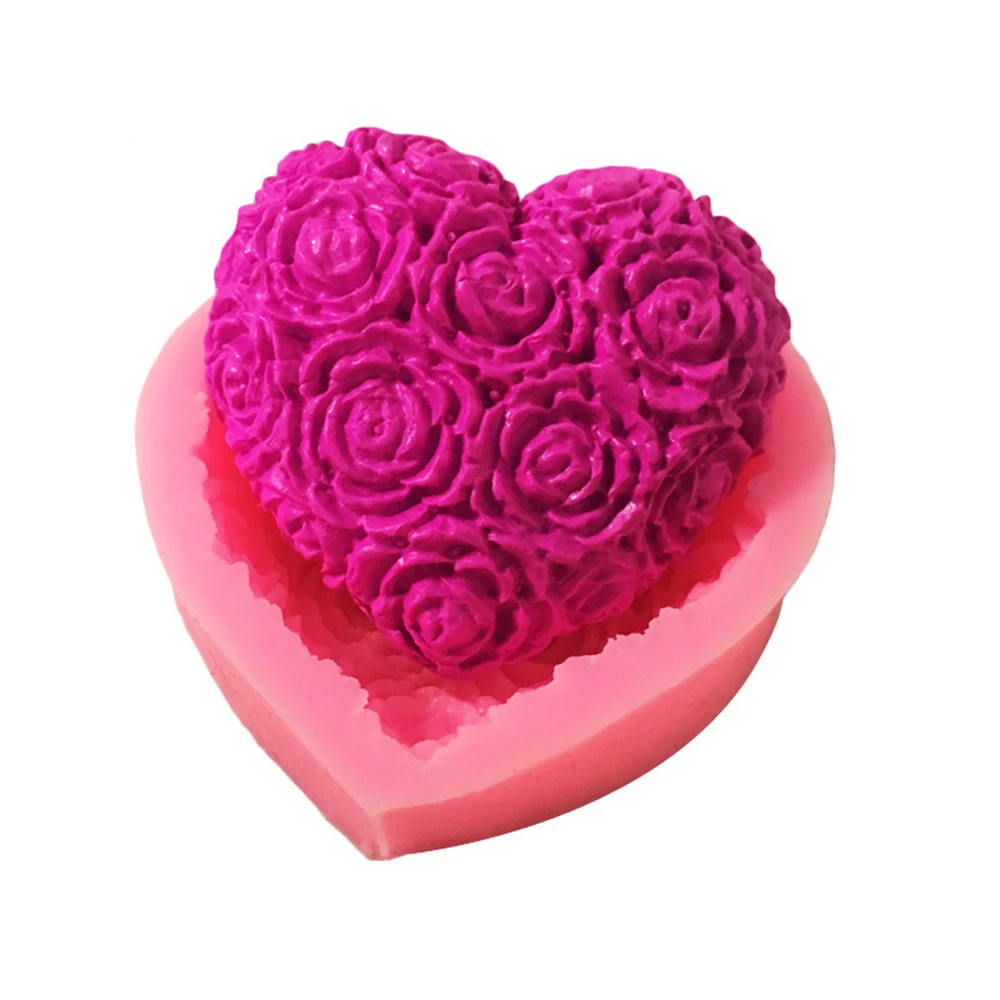 

1pc 3d Love Heart Rose Flower Shape Silicone Mold Fondant Chocolate Cake Decorating Baking Tools Moulds Mold Soap