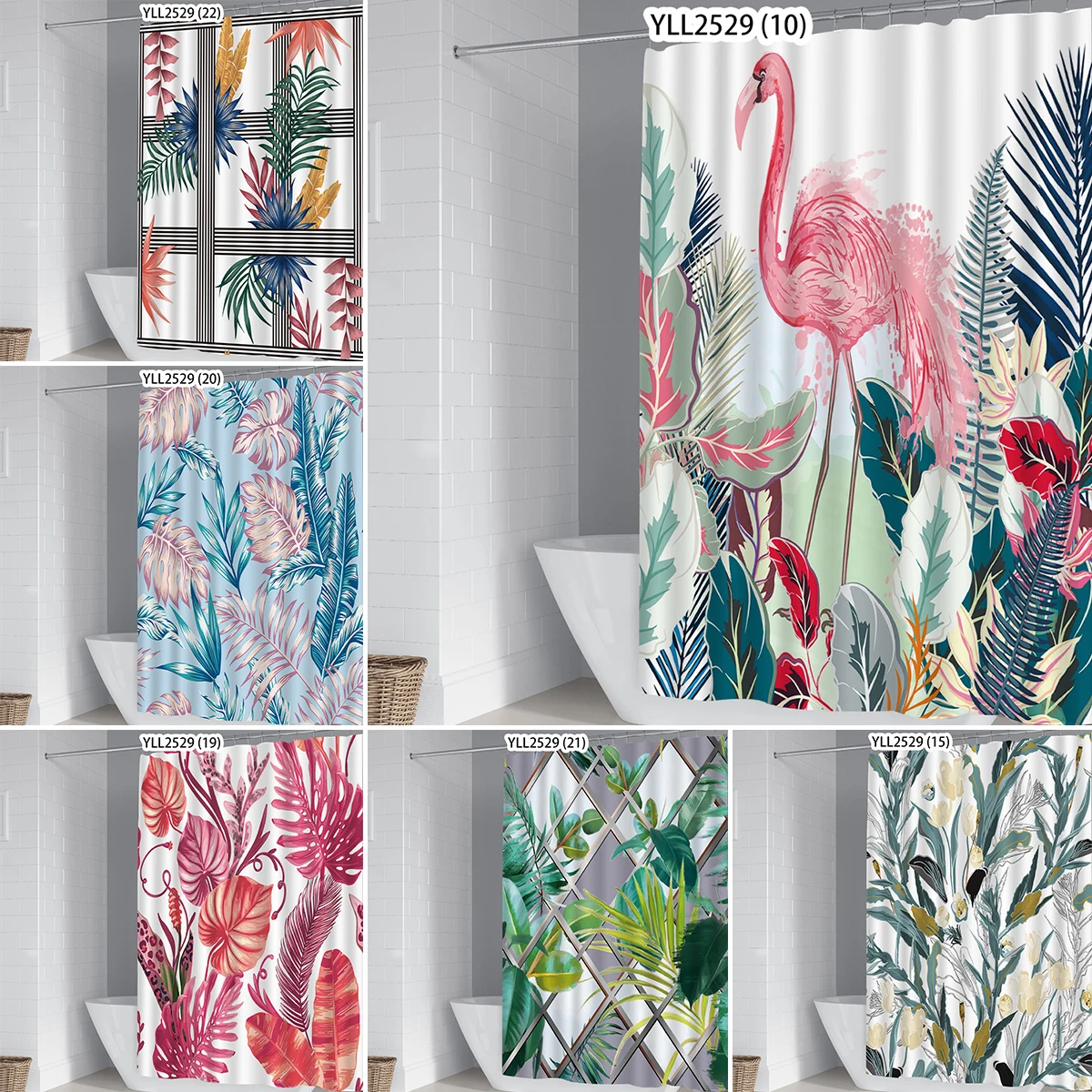 

Bestselling 3D Tropic Flower And Leaves Nordic Style Shower Curtain Set Hook Natural Landscape Home Decoration Bathroom Curtains