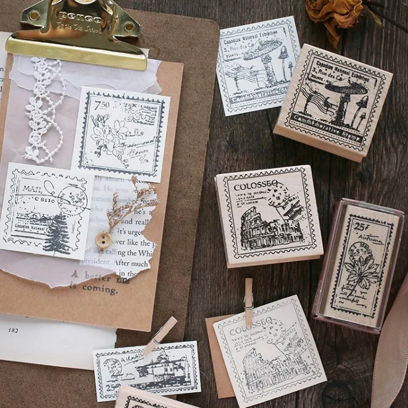 Винтажные европейские почтовые марки DIY Деревянные и резиновые штампы для