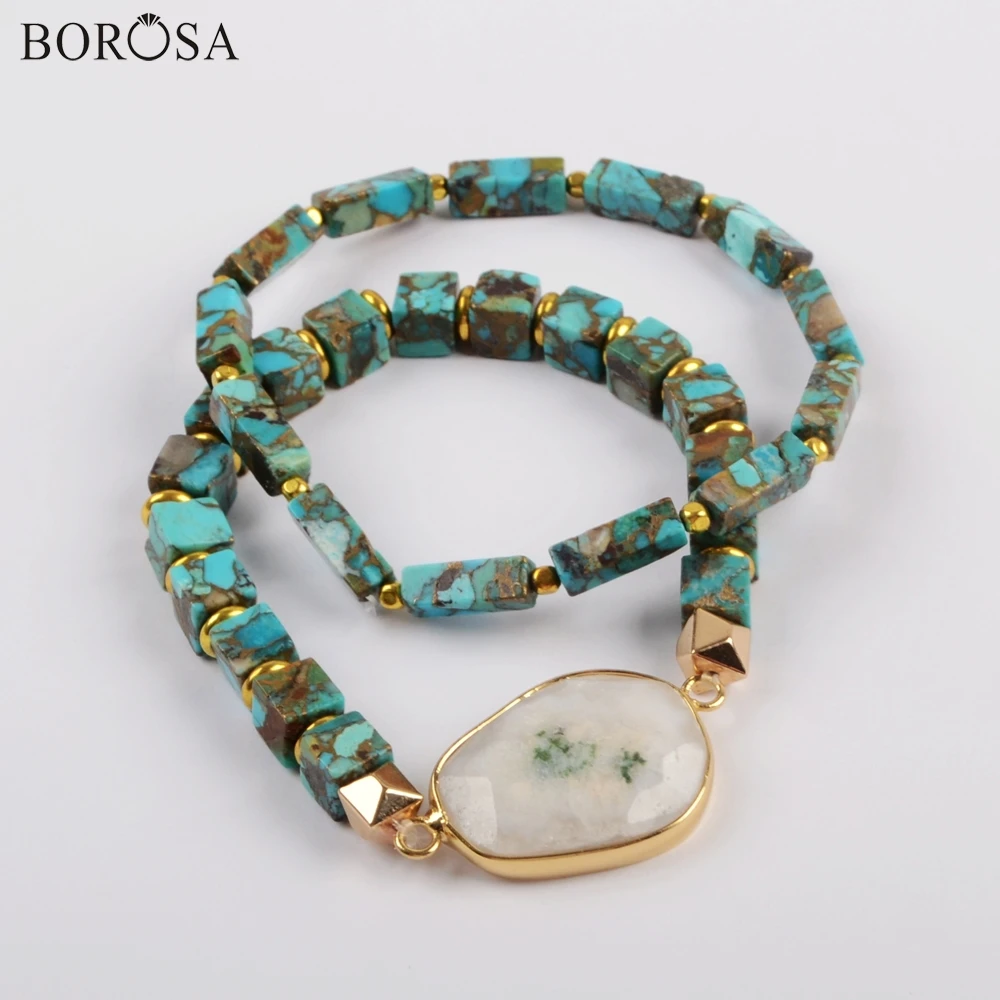 BOROSA 3/5 комплектов Новое поступление позолоченный натуральный Солнечный Кварц с квадратным и прямоугольным Купером бусины браслет; Комплект бижутерии G1824