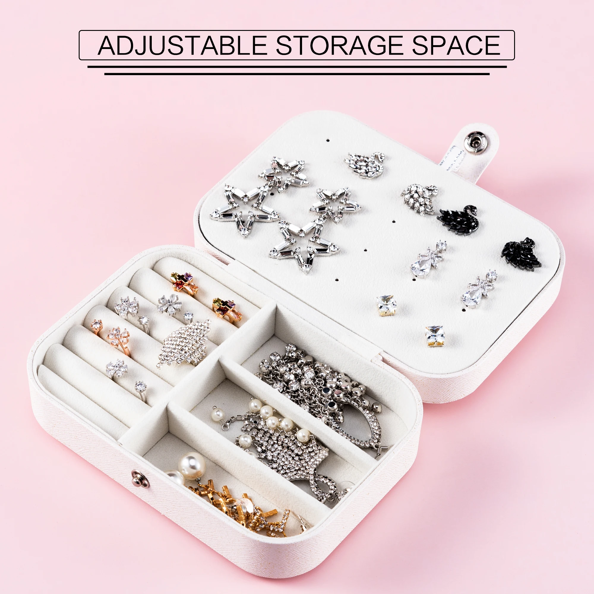 

Women portable fiber Jewelry box European style portable storage box earrings earrings ring small jewelry box zipper jewelry box