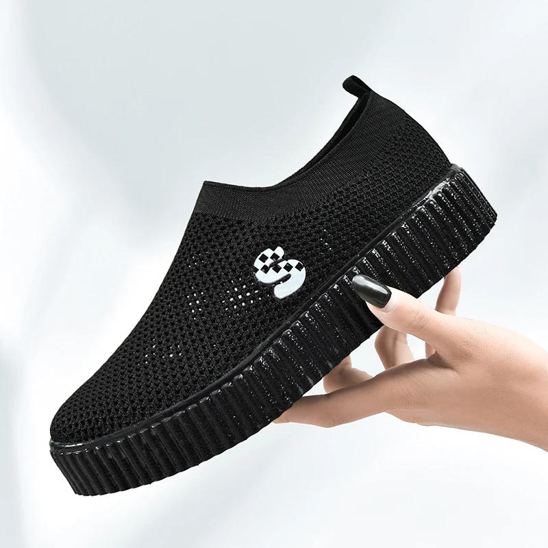 

Women Chunky Shoes Sneakers Women Knitting Sock Slip On Flat Shoes Woman Loafers Flats Walking Thick Vulcanize Sole Ladies Shoes