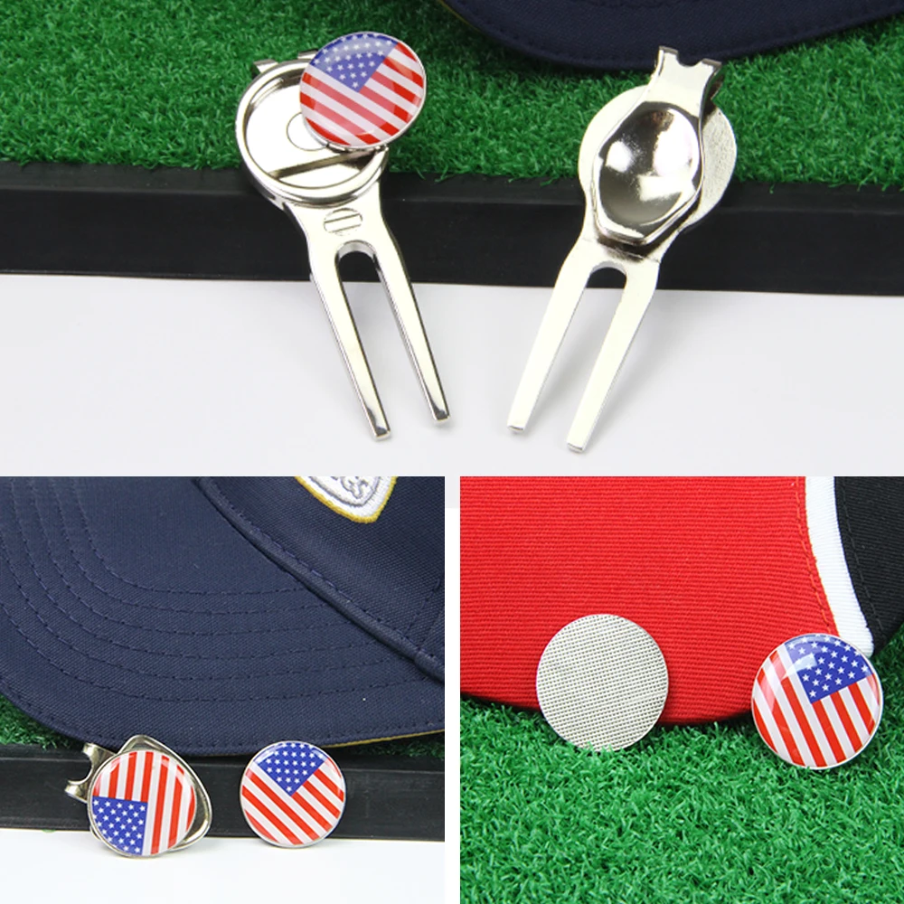 Инструмент для гольфа с флагом США Divot 3 Маркерами и зажимом крышки маркеры