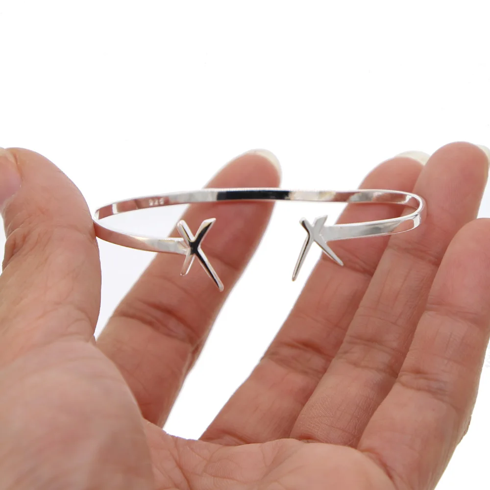 Женский Браслет манжета из серебра 925 пробы с крестом X|Гибкие и жесткие браслеты|