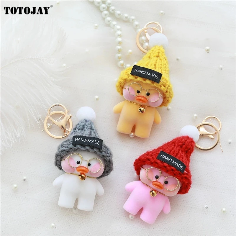 

8cm Kawaii Lalafanfan Keychain Pendant Toys Cafe Mini Yellow Duck Action Figure Keyring Bags Decoration Toys For Children
