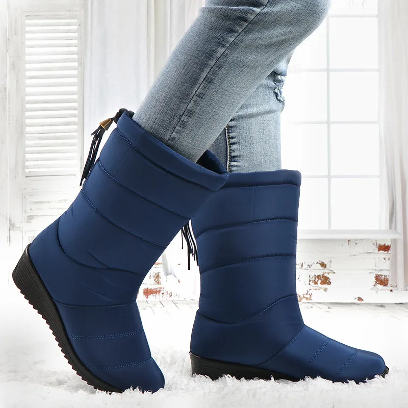 Snow Winter Boots Women Mid-Calf Boots Waterproof Round Toe bottines femme Insoles Ladies Shoes Woman Fringe Down Botas Mujer