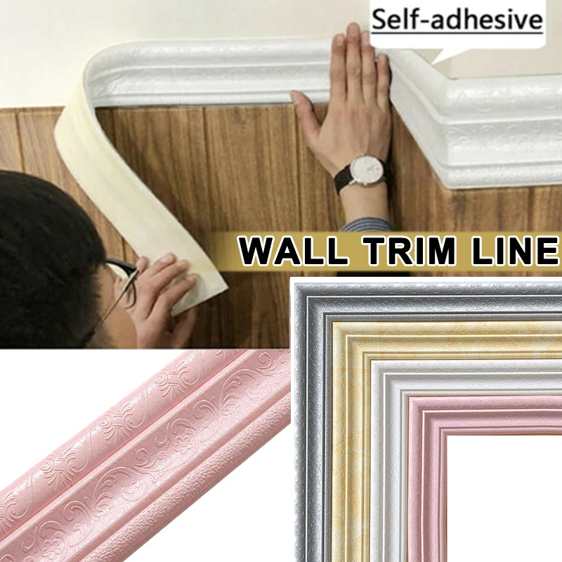 

Wall Trim Line Skirting Border 3d Pattern Sticker Decor Self Adhesive Waterproof Strip Pegatinas De Pared