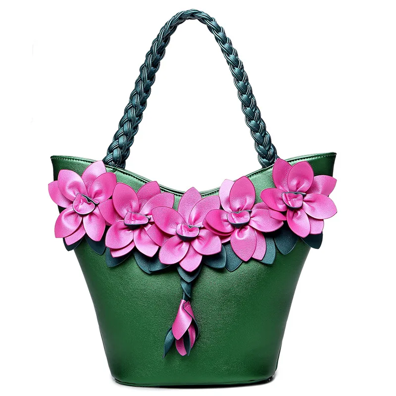 

New Fashion Large Capacity Applique Tote Bag with Unique Weave Handle Shoulder Bag Office Party Daily