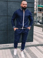 2021 new spring and autumn mens new gentleman sportswear suit jacket suit mens sportswear suit fashion plaid two piece leisure