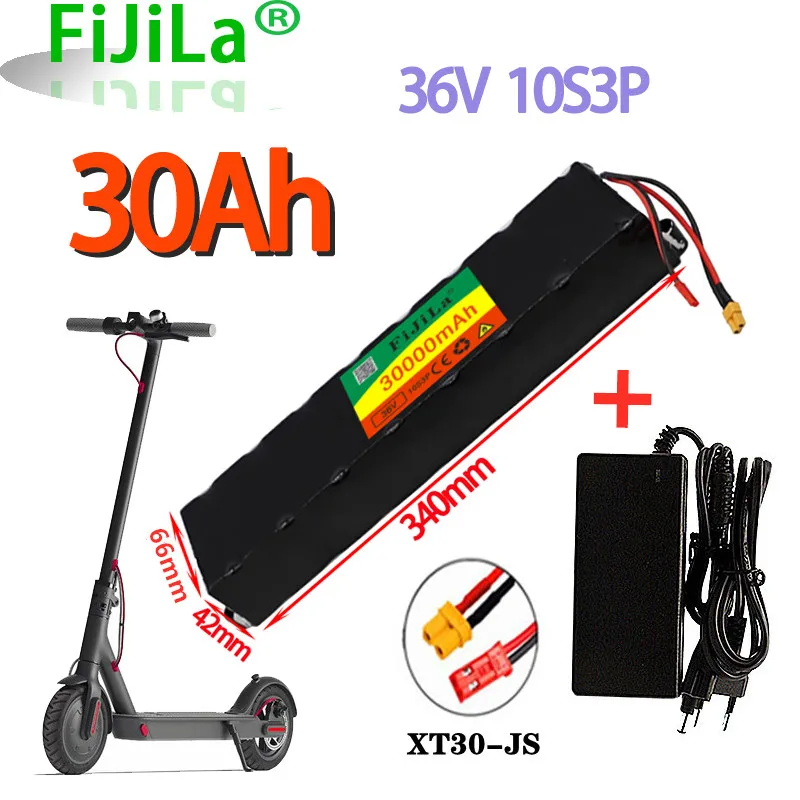 

36V 30Ah 10S3P rechargeable lithium battery pack with BMS, suitable for modified scooter electric vehicle battery XT30 + charger
