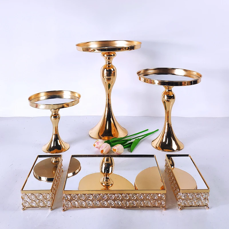 6-9PCS Crystal Metal Cake Stand Set Acrylic Mirror Cupcake decorations Dessert Pedestal Wedding Party Display Tray | Дом и сад