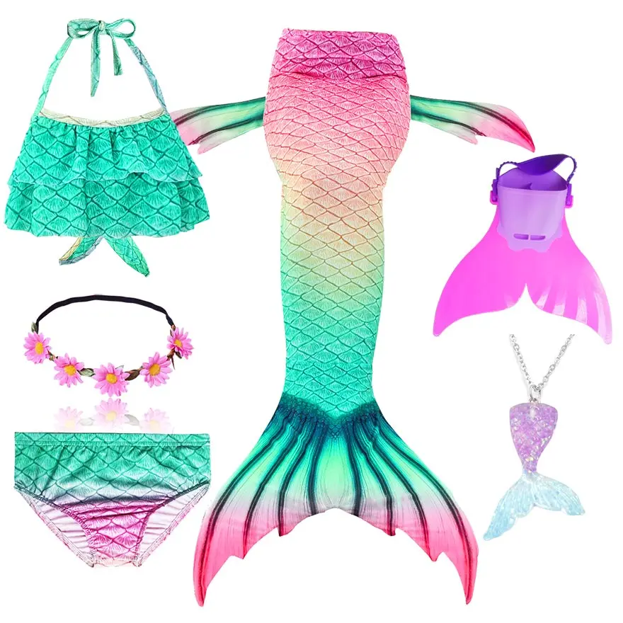 Package 2 Fancy NEW the Little Mermaid Tail with Garland or With Monofin Swimsuit for Kids Girls swimmable Bathing Suit Mermaid Costume - Цвет: Package 2