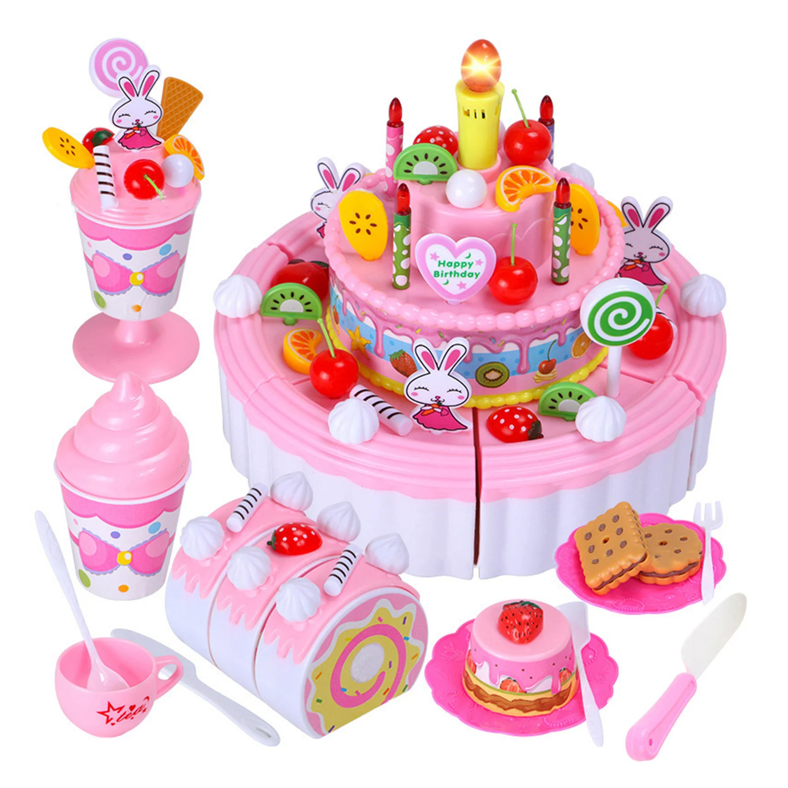 

103PCS Exquisite Details DIY Cutting Birthday Party Cake Pretend Toys Set For Children Funny Spare Time