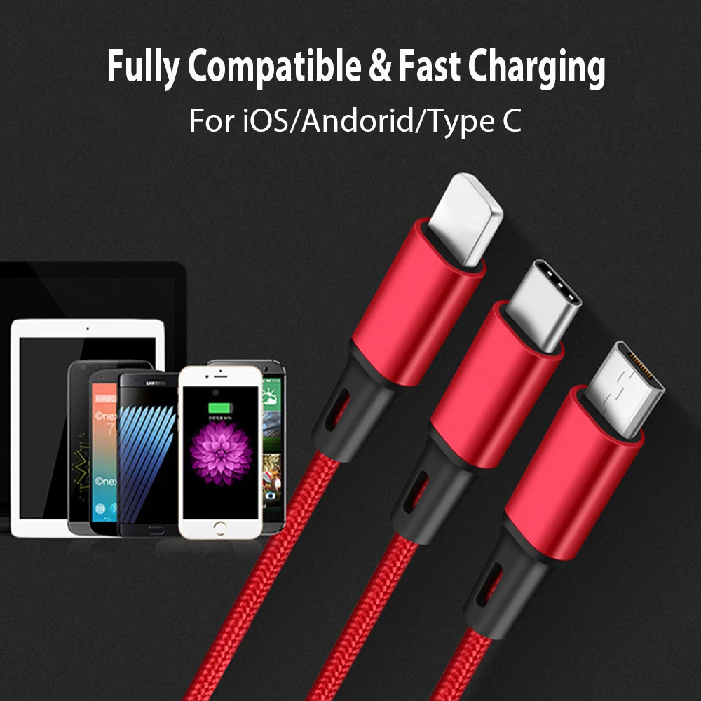 3 в 1 USB кабель VOXLINK 5 упаковке зарядный Micro Type C для быстрой зарядки iPhone Samsung Huawei Xiaomi