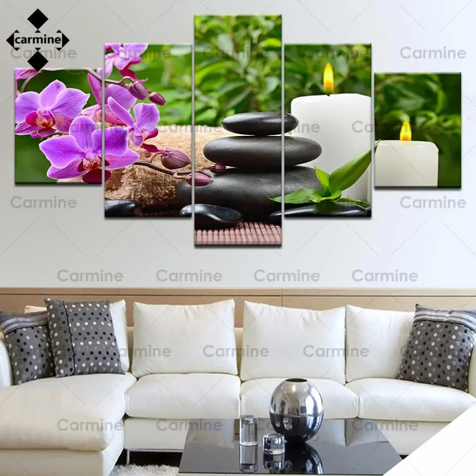

Камни бамбук, Орхидея цветы Картины холст фотографии модульные Декор в гостиную рамки 5 шт. Wall Art Hd с принтом в полоску и звездами