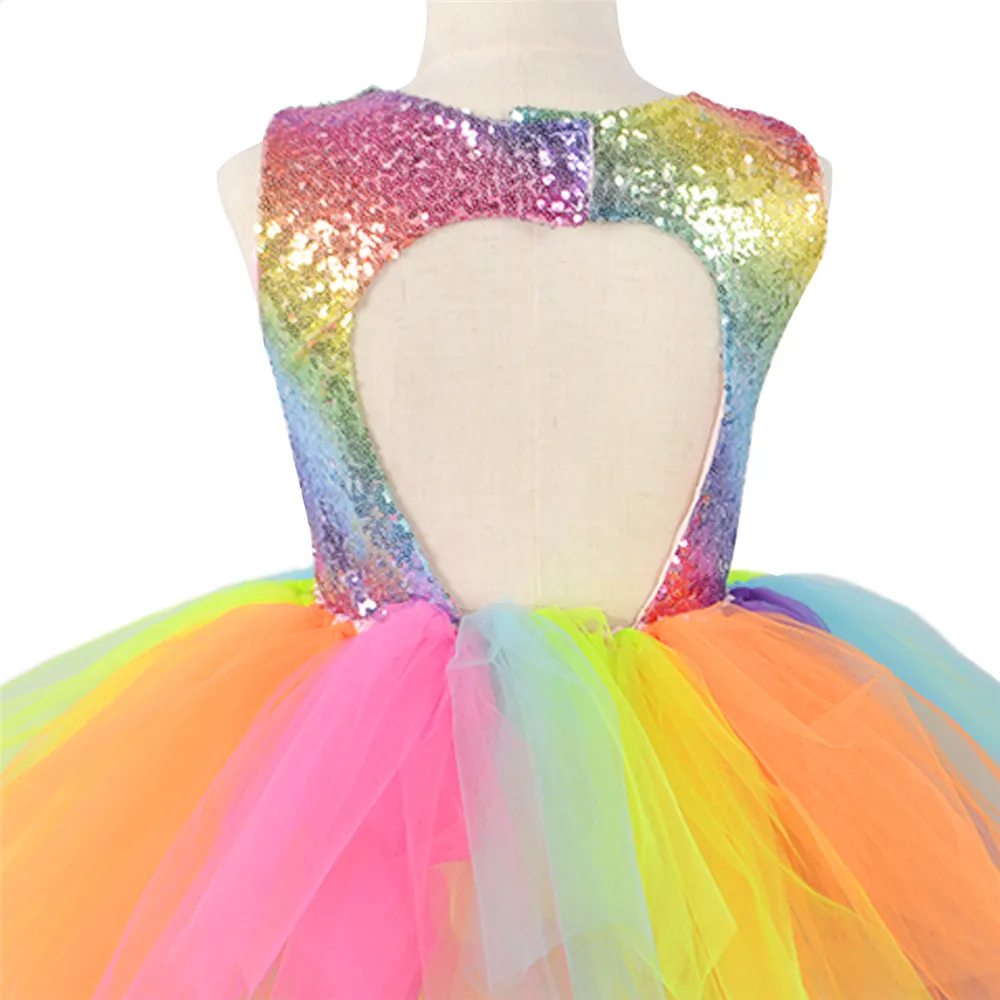 

Rainbow Sequins Tutu Dress for Kids Fashion Backless Sleeveless Tulle Dress Girls Clothes Children Girls Colorful Party Dress