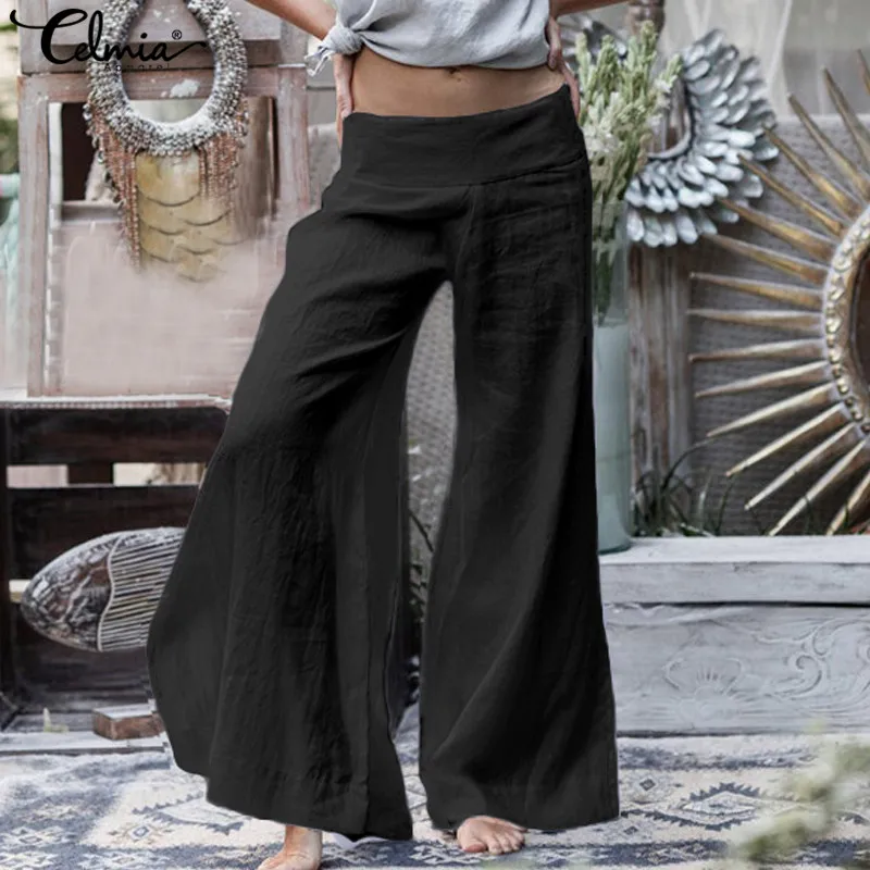 Vintage Palazzo Women Wide Leg Pants Celmia 2020 Fashion High Split Trousers Casual Loose Capris Long Pantalon Femme Plus Size 7 | Женская