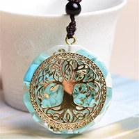 tree of life crystal stone necklace resin chakra with turquoise inside orgonite energy hinduism symbol pendant for men and women