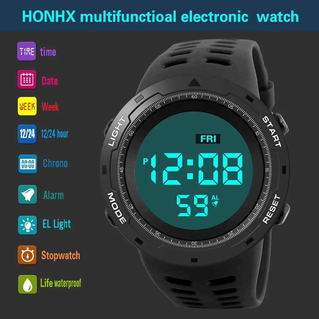 HONHX электронные часы для мужчин Спорт Военная жизнь водонепроницаемый