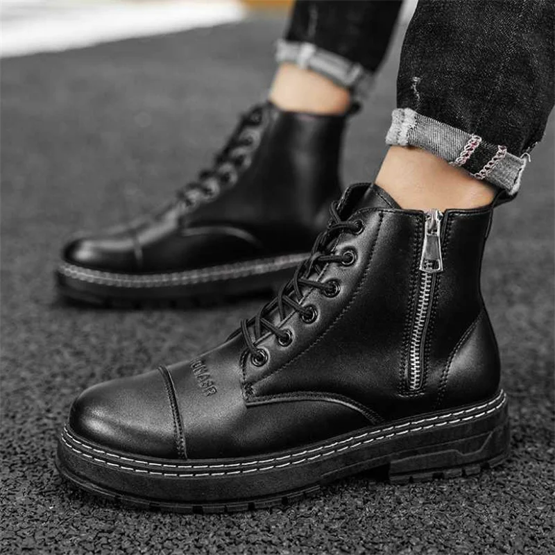 

Ботинки мужские кожаные, ботильоны на нескользящей подошве, ботинки на платформе, молния сбоку