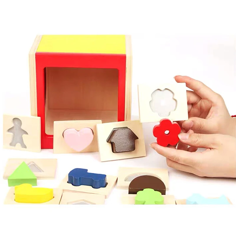 

Монтессори Форма соответствующие игрушки деревянный глухая коробка раннего образования прикосновения угадывая тактильные учебный блок Ц...