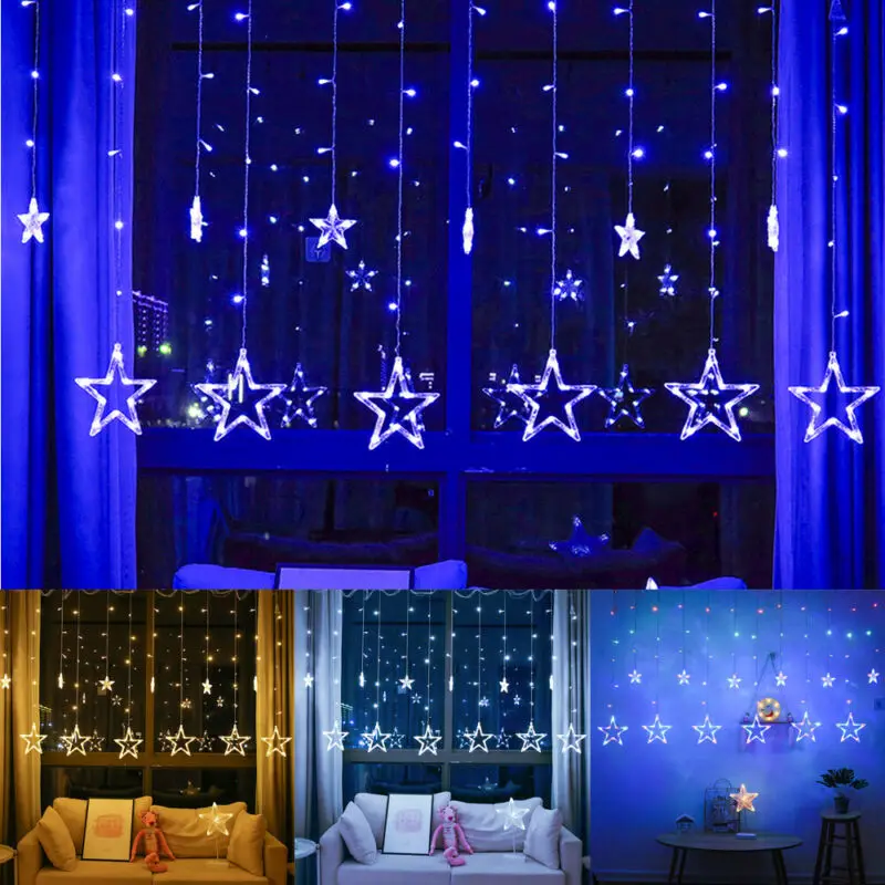 Светодиодная гирсветильник занавеска Звезда 12 шт.|Украшения своими руками для