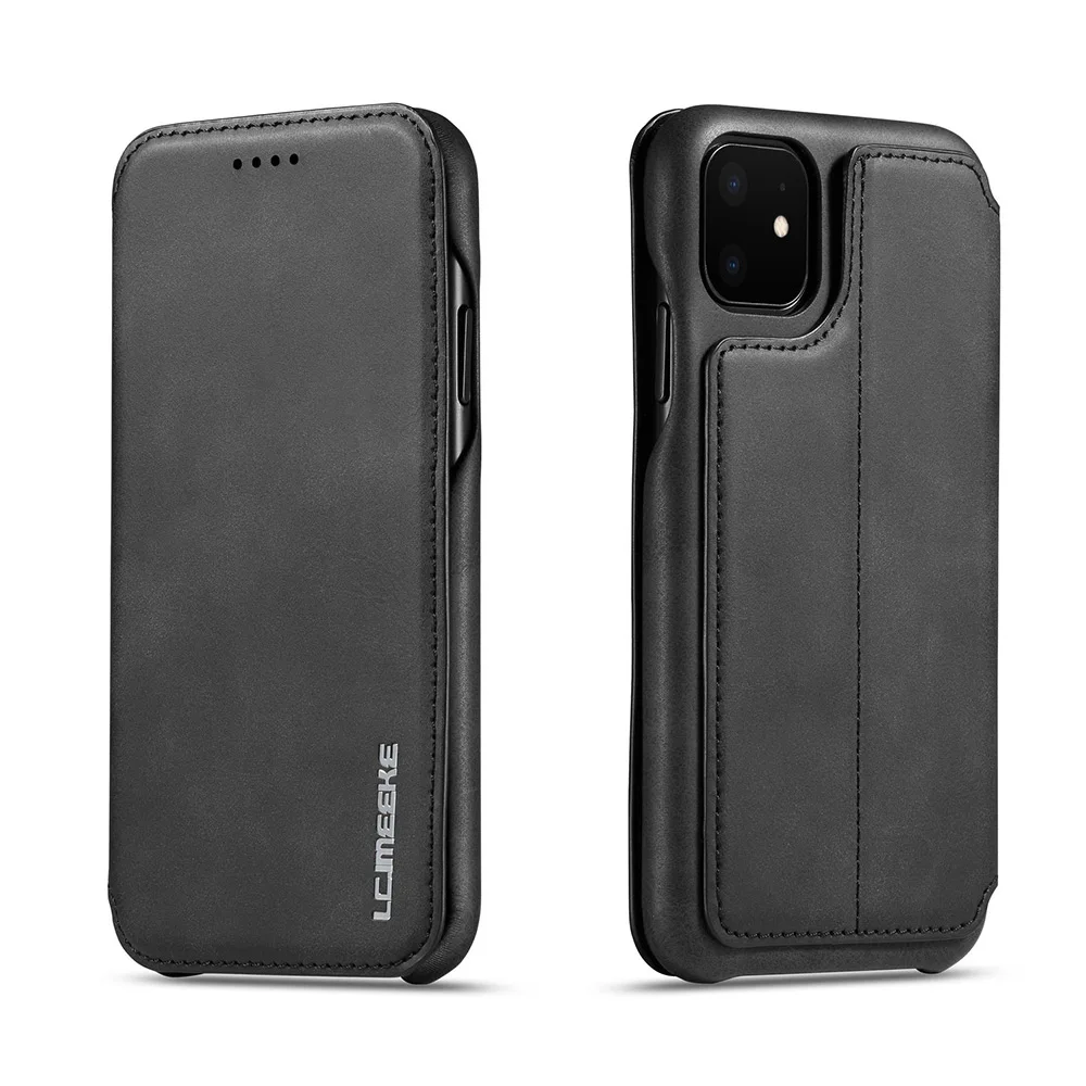Чехол для iphone 11, флип-чехол для iphone 11 Pro 11 Max 5,8 6,1 6,5 XS XR X 6 7 8 plus, Магнитный флип-чехол с подставкой и отделением для карт - Цвет: Черный