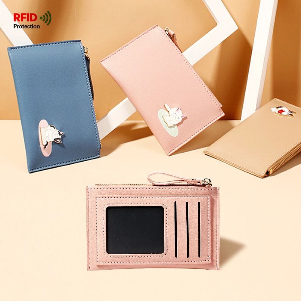 Милый кожаный кошелек на молнии для чтения с кошкой монет держатель карт ID-сумка
