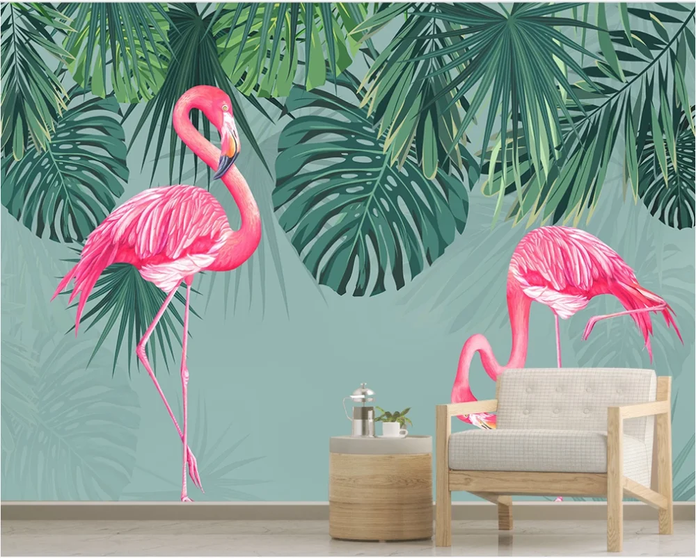 Flamingo background wall of tropical rainforest in Northern Europe and Southeast Asia-Professional customized wallpaper pseudo nitzschia in tropical estuary