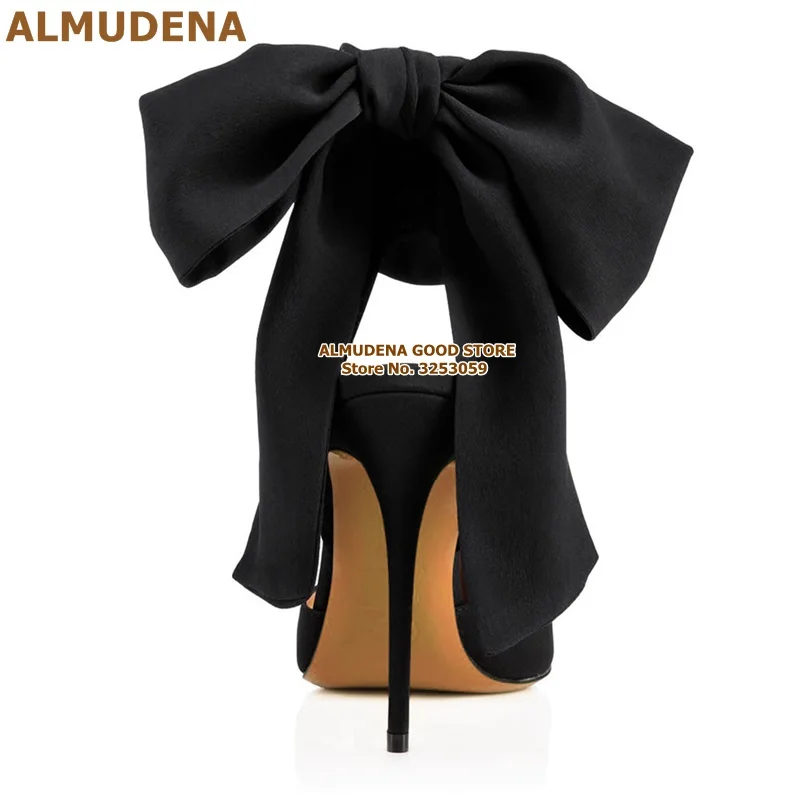 ALMUDENA/красные атласные босоножки с большим бантом; свадебные туфли на шпильке из шелковой ткани со шнуровкой и бантом; туфли-лодочки для сцены в стиле знаменитостей