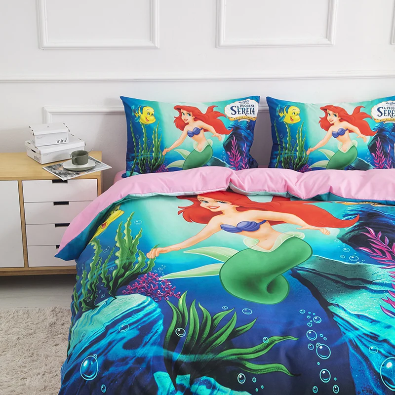 Disney Зеленый Русалка Ариэль шлифовальный летний комплект постельного белья для