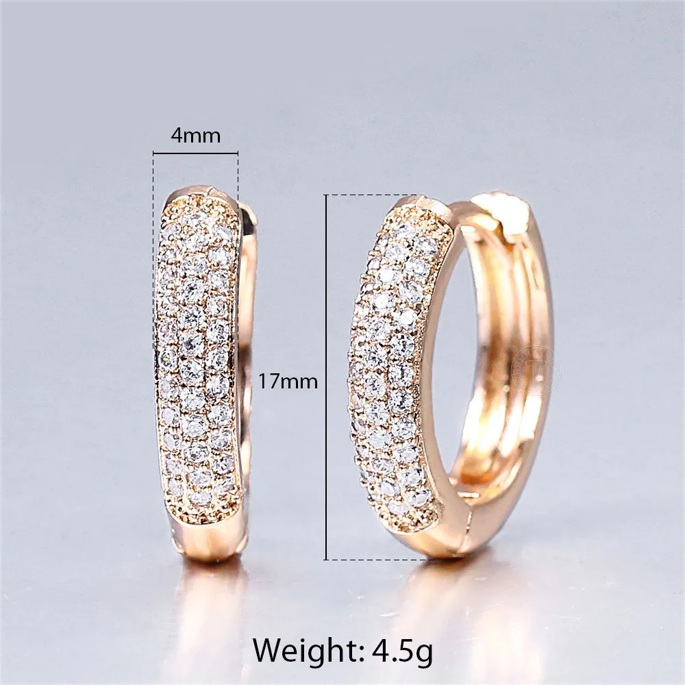 Dangle Huggie Earrings for Women Girls 585 Rose Gold Hoop Clear Cubic Zircon Wedding Party Fashion Jewelry DGEM38 | Украшения и