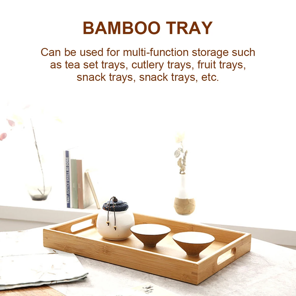 

Wooden Serving Tray Tea Cutlery Trays Rectangular Storage Pallet Fruit Plate Decoration Food Bamboo For Household Restaurant