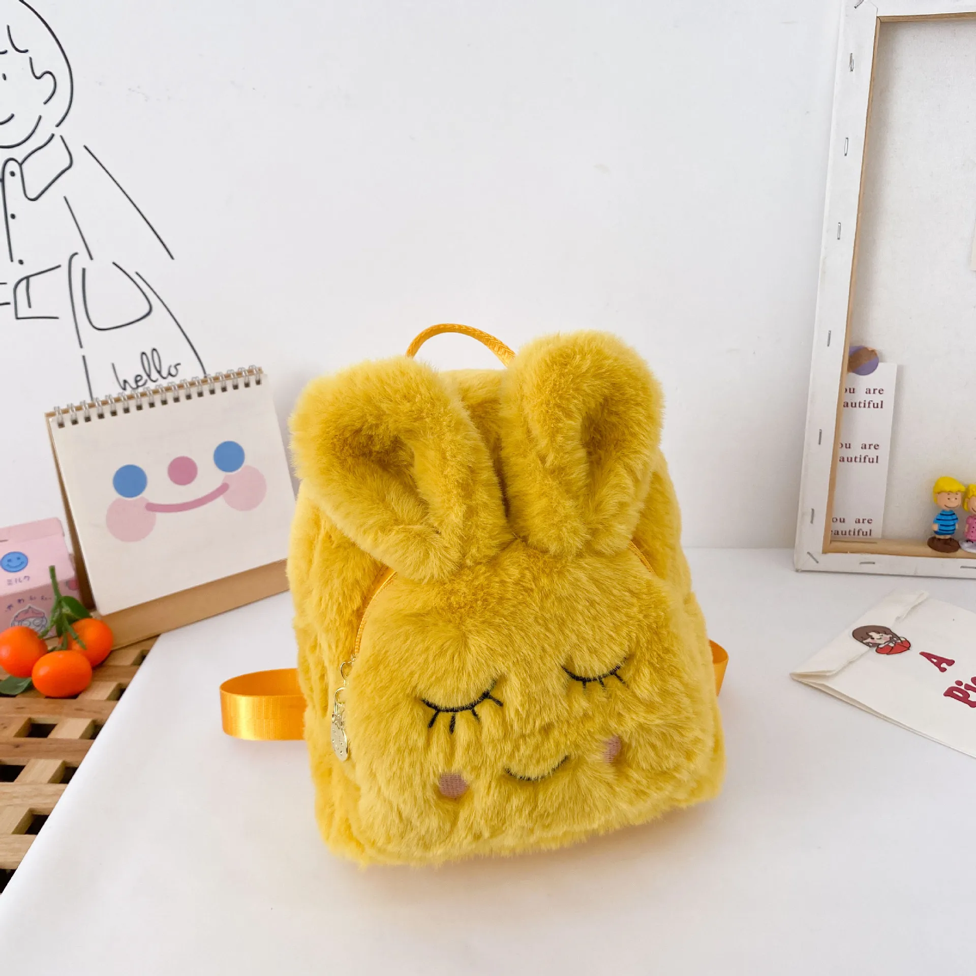 

Furry Rabbit Ear Backpack cute Girls Shoulder Bag Mini Furry Fluffy Plush schoolbag Winter Children Travel Bag