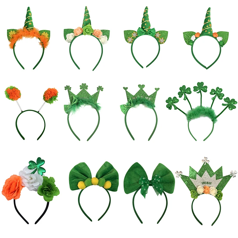 Святого Патрика повязка Ирландия Клевер Зеленый Вечерние ирландское отделкой в