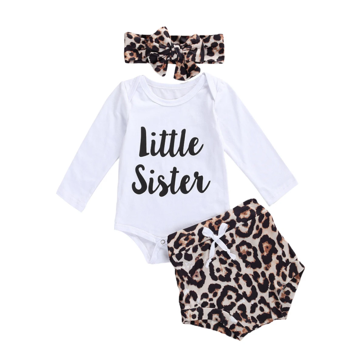 

2020 Autumn Newborn Baby Girls Clothing Set Long Sleeve O-neck Bodysuits + Leopard Print Shorts + Headband 0-18M Toddler Clothes