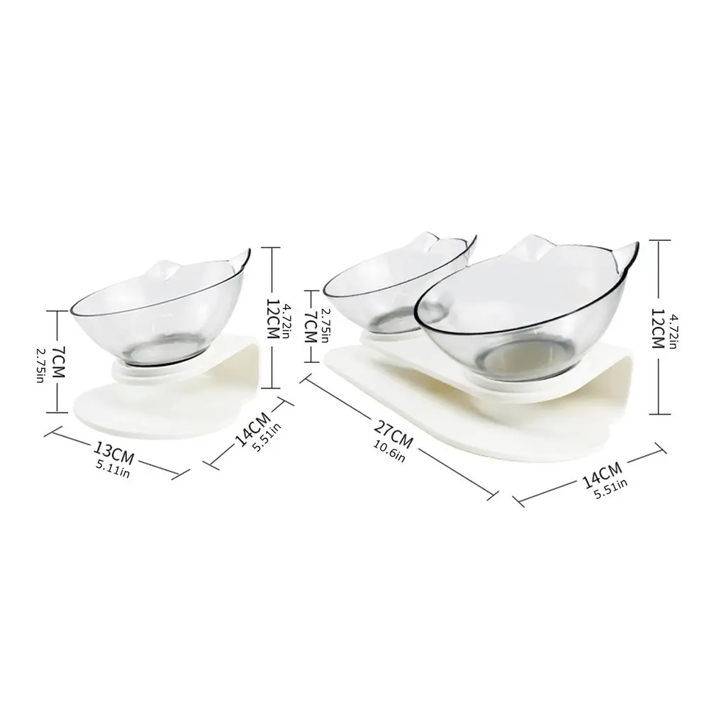 

Pet Feeder Water Double Bowl Food Plate Cat Ear Shape Transparent Pet Cervical Spine Protector Easily Detachable Food Holder