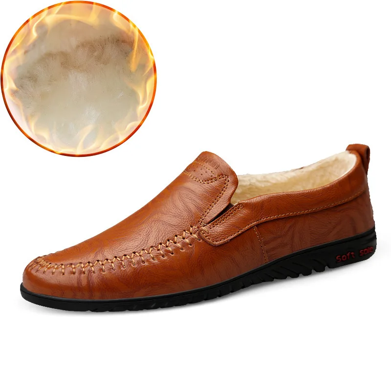 Brown Shoes Merkmak/Новое поступление; блестящая теплая Повседневная обувь; модные мужские мокасины для вождения; слипоны; зимние лоферы; мужская обувь на плоской подошве; большие размеры - Цвет: Brown Shoes