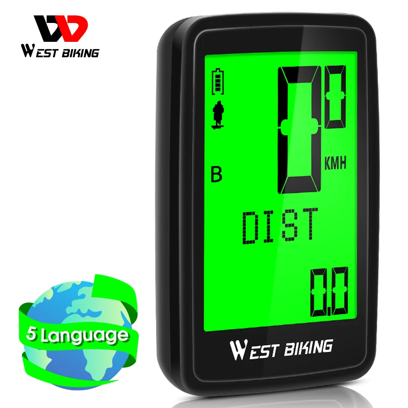

WEST BIKING Bicycle Computer 5 Languages USB Rechargeable Wireless Speedometer Waterproof Backlight MTB Road Bike Computer