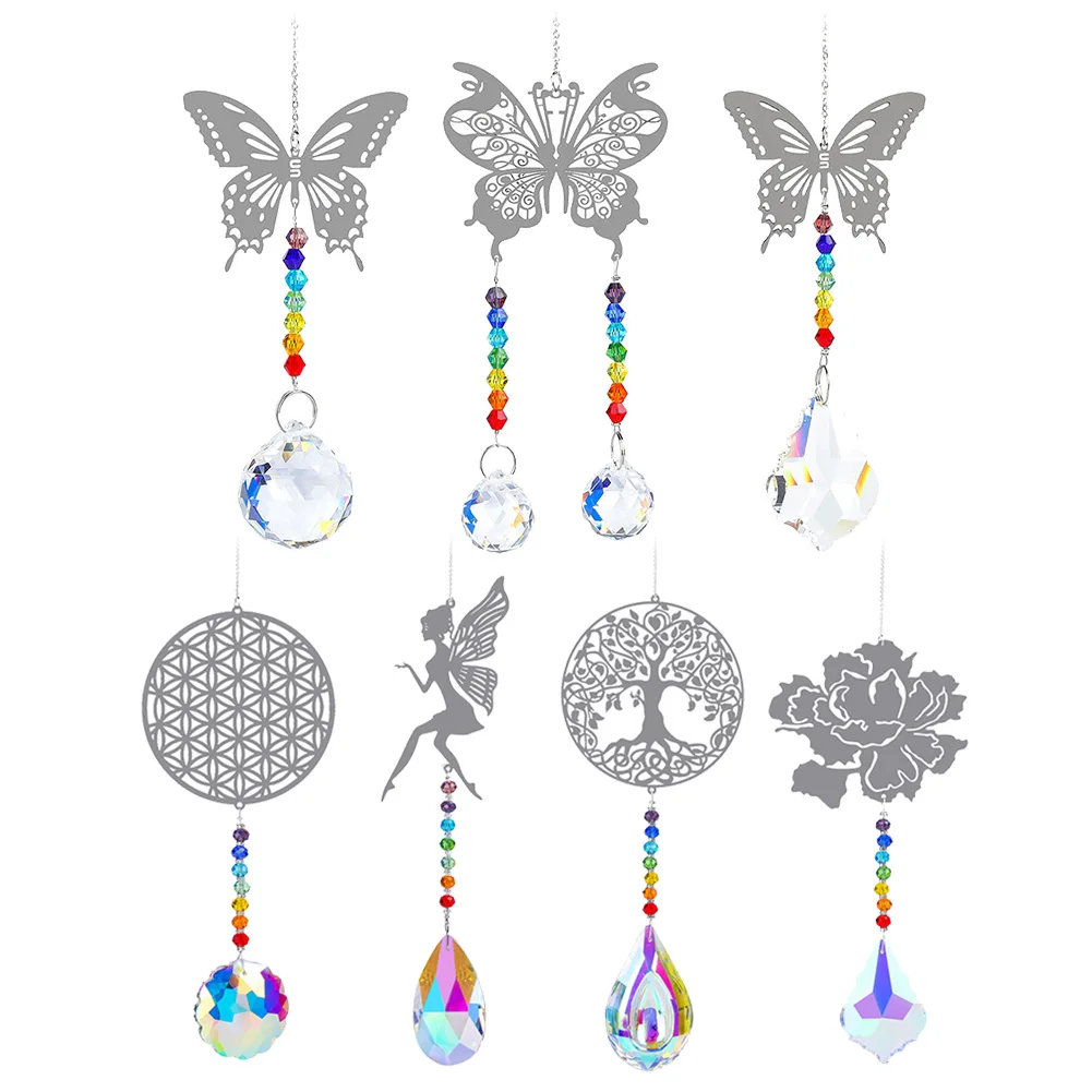 

Butterfly Maple Crystal Pendant Colorful Bead Hanging Drop Chandelier Decor Garden Window Wedding Chandelier DIY Decorations