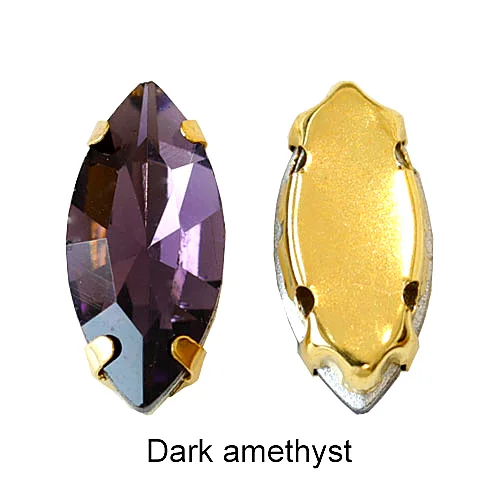 Dark Amethyst Конский глаз Разноцветные Хрустальные пришитые Стразы Navette много размеров стразы для шитья с золотыми когтями для свадебного платья E7073 - Цвет: Dark Amethyst