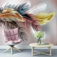custom mural wallpaper nordic modern light luxury 3d golden feathers wall painting living room tv sofa abstract art wall papers