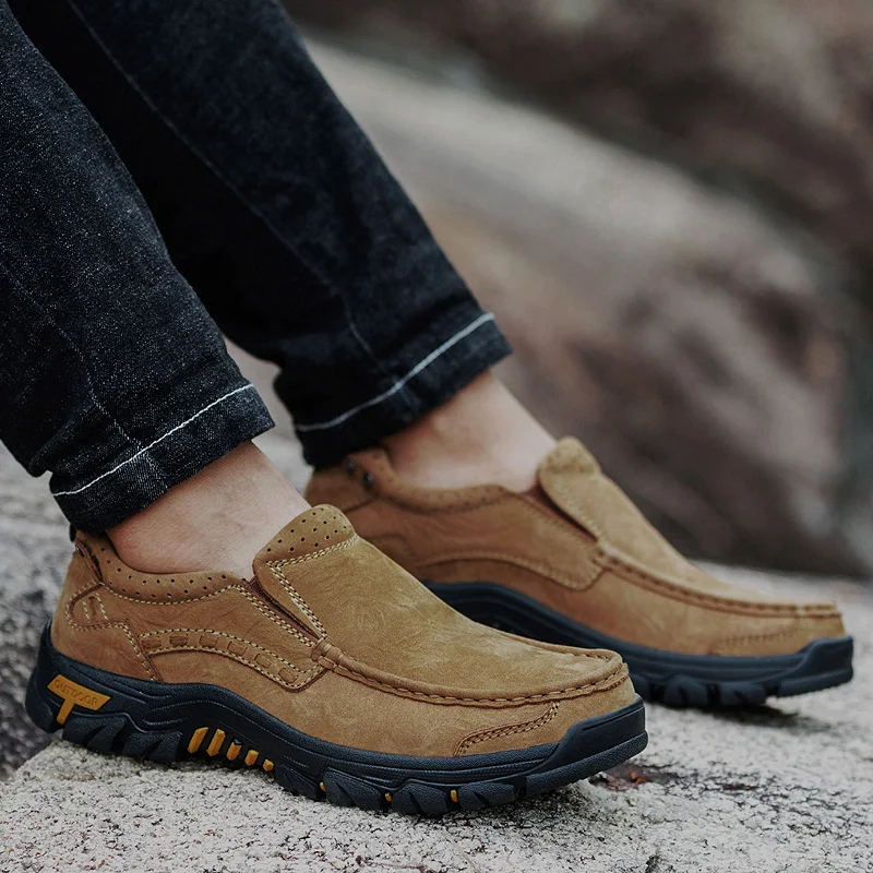 Ботинки мужские прогулочные из натуральной кожи винтажные Нескользящие на