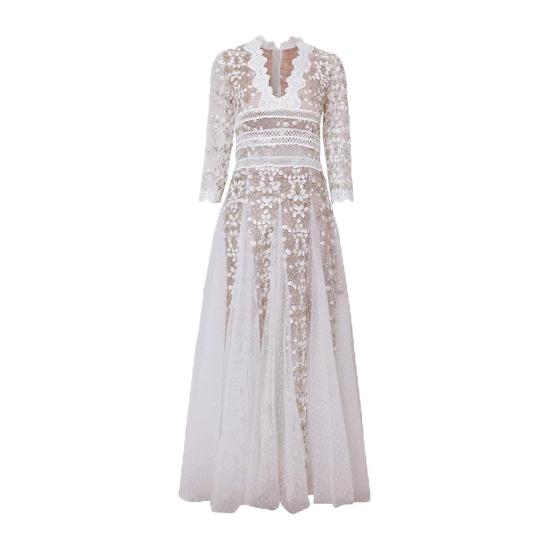 Женское платье макси с высокой талией элегантное праздничное длинным рукавом и