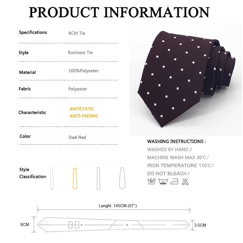 

NEW High Quality Dot 8CM Tie for Men Business Formal Office Gentleman Necktie Fashion Cravate With Gift BoxDark Red