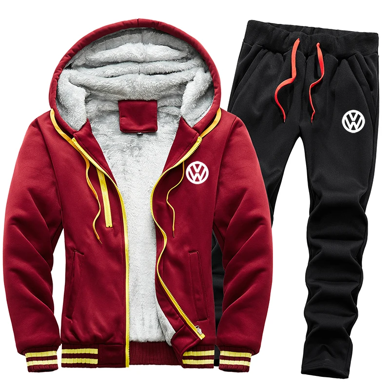 

Two-piece sportswear men's hoodie + pants pullover popular logo printing hood plus velvet warm zipper casual men's clothing