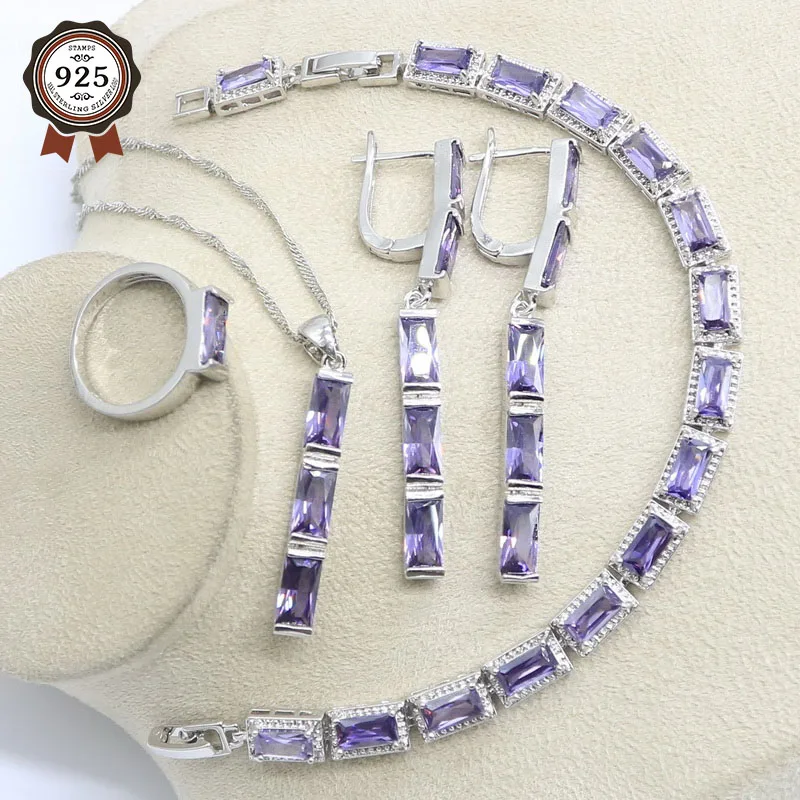 Ювелирные наборы из серебра 925 пробы с натуральным фиолетовым аметистом для