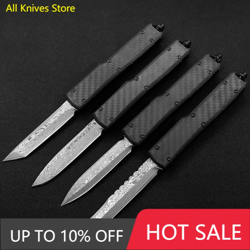 UT70 Carbon Fiber Damascus Dual Action Tactical Survival Xmas Gift Knife Outdoor Fishing Camping Hunting Pocket Hiking EDC Knife