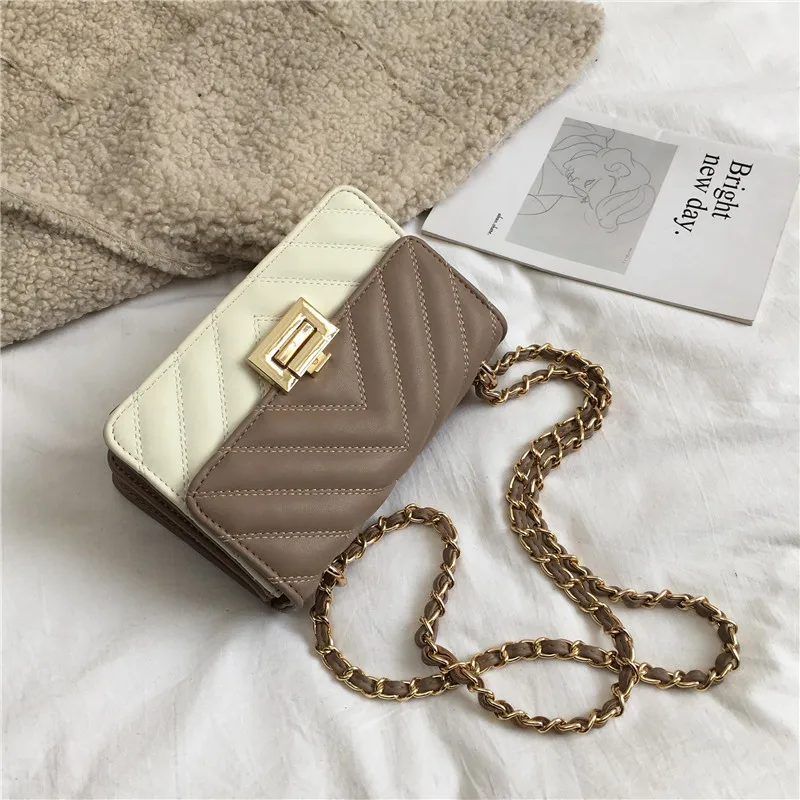 Burminsa Elegant Quilted Chain Crossbody Bags For Women Unique Design Lock High Quality Soft PU Female Shoulder Bags Autumn - Цвет: Gray