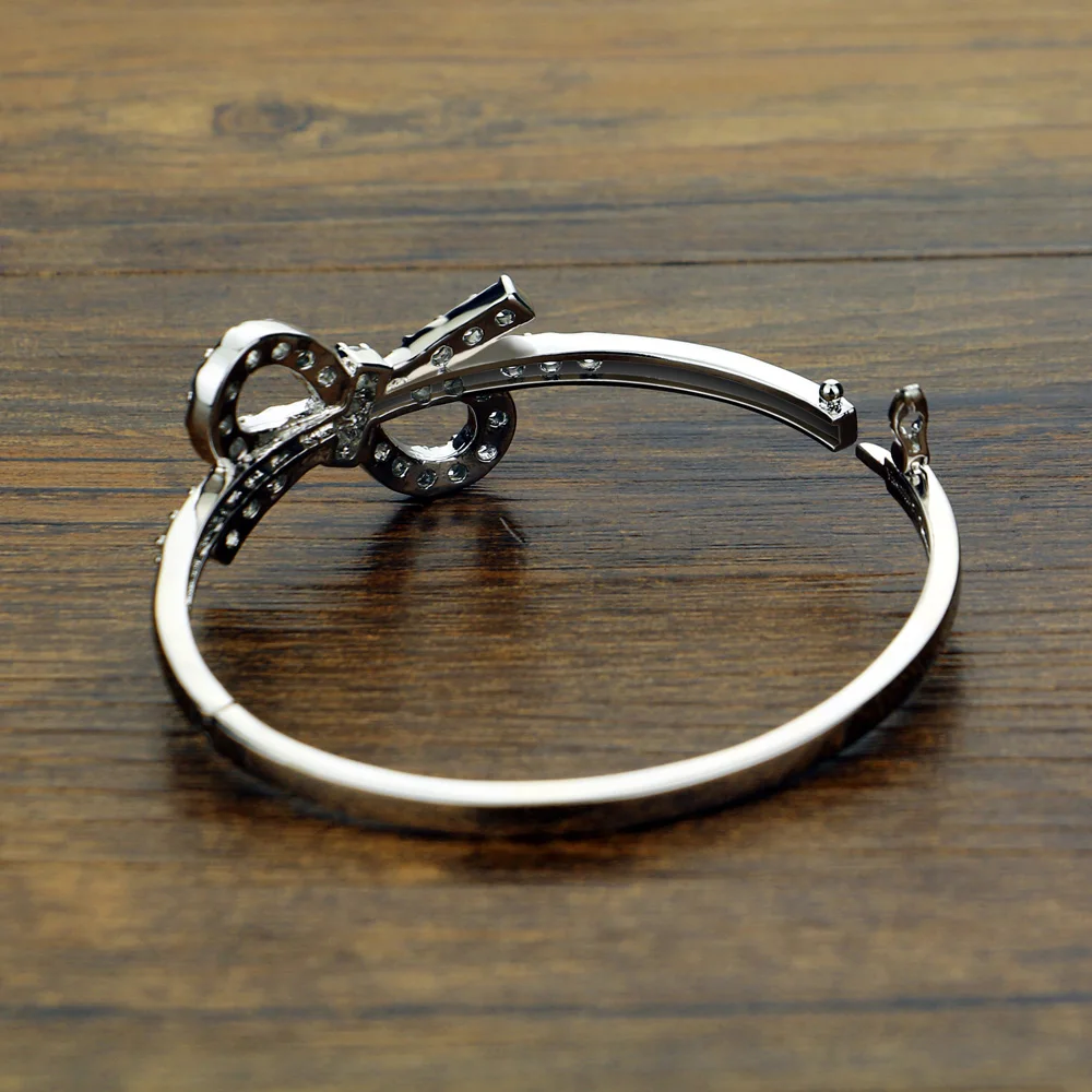 925 серебряный браслет для женщин Симпатичные Циркон инкрустация бант кулон